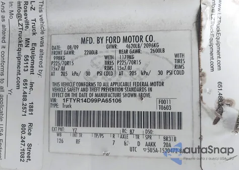 2009 Ford Ranger Xl/Xlt z USA, uszkodzony, nr VIN 1FTYR14D99PA65106